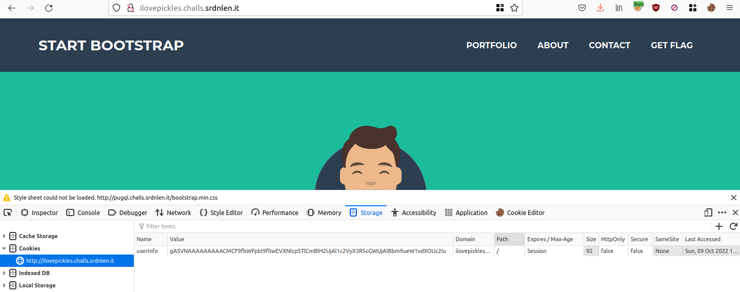 Cookie encoded with pickle library